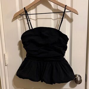 Black Ruched Peplum Spaghetti Strap Top - Women